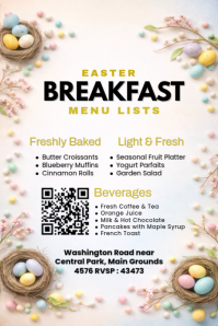 White Floral Easter Breakfast Menu Poster 海报 template