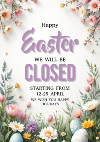 White Floral Easter Closure Announcement A4 template