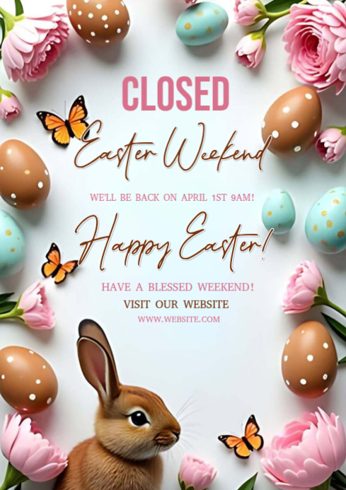 Plantilla de White Floral Easter Closure Announcement A4 | PosterMyWall