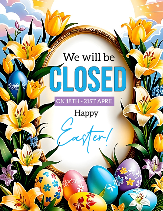 Plantilla de White Floral Easter Closure Announcement Flyer | PosterMyWall