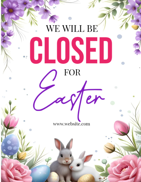 Copy of White Floral Easter Closure Announcement Flyer | PosterMyWall