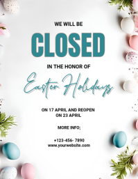 White Floral Easter Closure Announcement Flyer 传单(美国信函) template