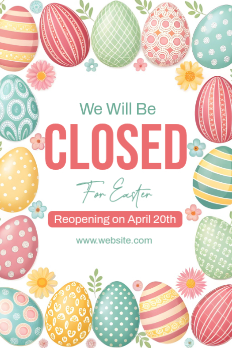 White Floral Easter Closure Announcement Poster Template | PosterMyWall
