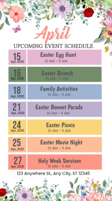 Easter Event Schedule Template | PosterMyWall