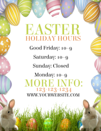 White Floral Easter Holiday Hours Flyer Ulotka (US Letter) template