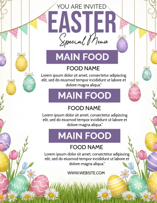 Modello White Floral Easter Menu Invitation Flyer | PosterMyWall
