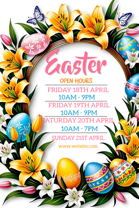 Copy of White Floral Easter Open Hours Poster | PosterMyWall