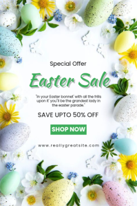 White Floral Easter Sale Poster 海报 template