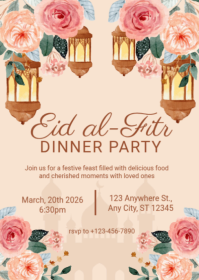 White Floral Eid al-Fitr Dinner Party A6 template