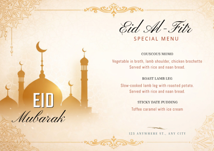 White Floral Eid Al-Fitr Special Menu A4 Templat | PosterMyWall
