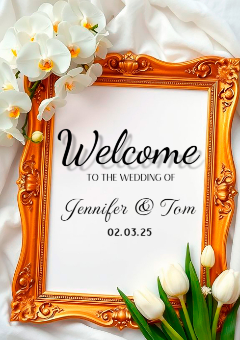 White Floral Elegant Flower Frame Welcome Board A3 Template | PosterMyWall