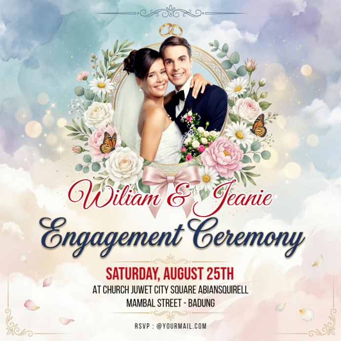 White Floral Engagement Ceremony Instagram Post Template | PosterMyWall