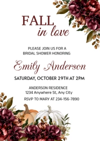 White Floral Fall Autumn Bridal Shower Invitation Template  A5