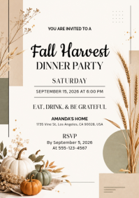 สีขาว Fall Harvest Dinner Party A4 Template