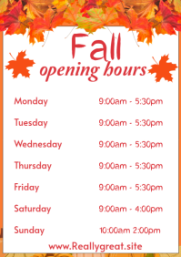 White Fall Opening Hours A4 Template
