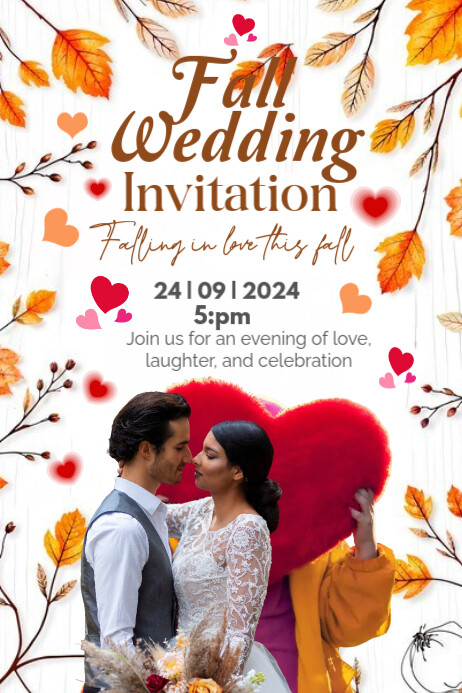 White Floral Fall Wedding Invitation Poster Template | PosterMyWall