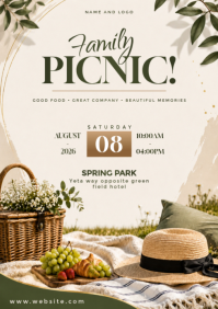 White Floral Family Picnic A4 template
