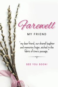 White Floral Farewell Card  Poster Cartaz template