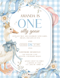 White Floral First Birthday Party Flyer ใบปลิว (US Letter) template
