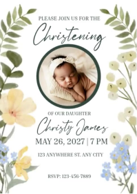 White Floral Free Download Baby Naming Ceremony Video Invitation With Cheerful Graphics And Modern A A6 template