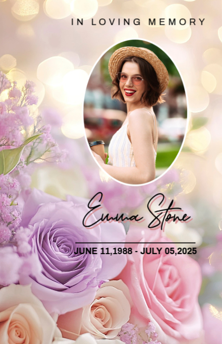 White Floral Funeral Card Template Half Page Wide PosterMyWall