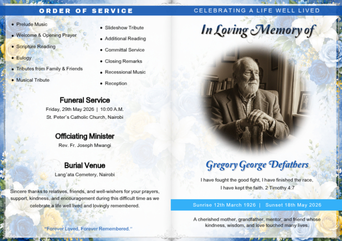 White Funeral Program A3 Template | PosterMyWall