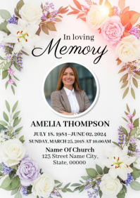 White Floral Funeral Program A4 template