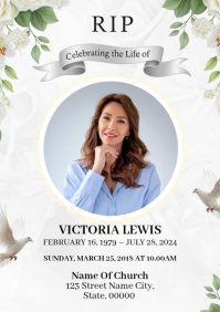 White Floral Funeral Program A4 template