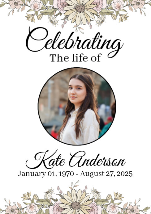 White Floral Funeral Program A5 template