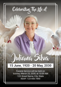 White Floral Funeral Program Design A5 template