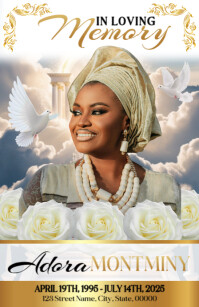 White Floral Funeral Program Half Page Wide template