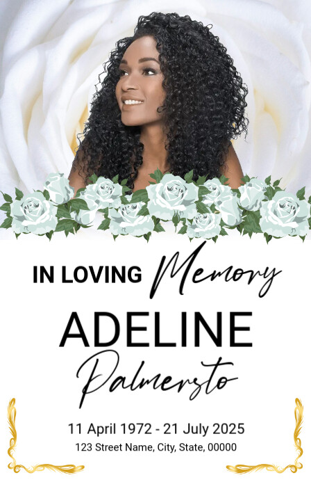 White Floral Funeral Program Half Page Wide Isigamu Sekhasi Ububanzi template