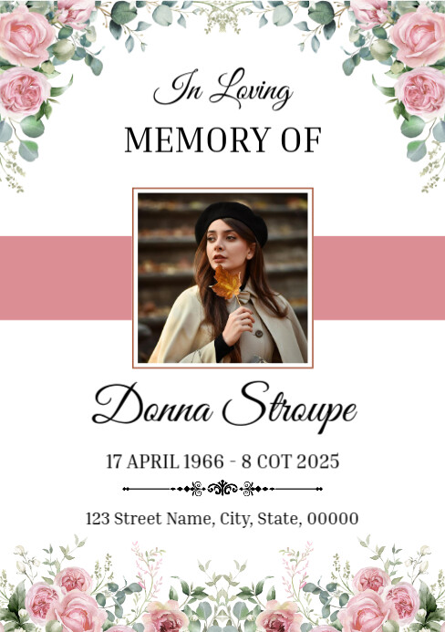 White Floral Funeral Program Template A5