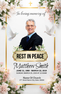 White Floral Funeral Program Template  Tabloid
