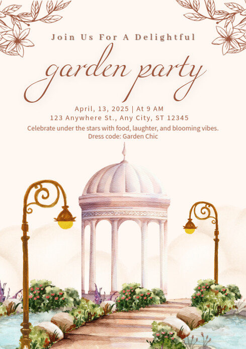 White Floral Garden Party Invitation  A4 Flyer Design template