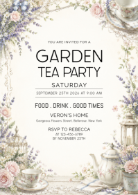 White Garden Tea Party A4 Template