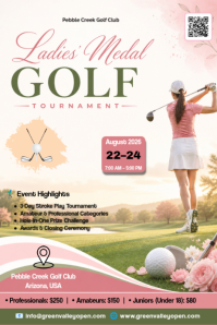 White Floral Golf Tournament Poster template