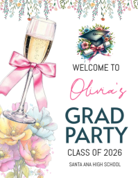 White Floral Graduation Party Welcome Sign Flyer Volantino (US Letter) template