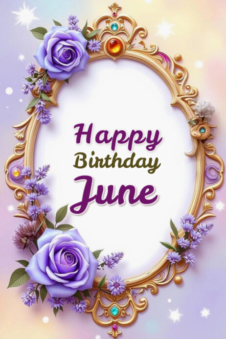 White Floral Happy Birthday June Banner 4' × 6' Template | PosterMyWall