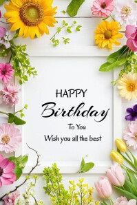 White Floral Happy Birthday To You  Poster template