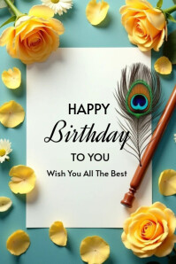 White Floral Happy Birthday To You  Poster template