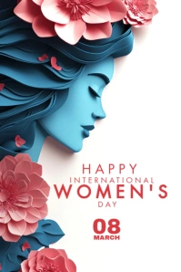 White Floral Happy International Women's Day Banner 4' × 6' template