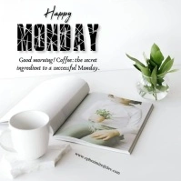 White Floral Happy Monday Logo template