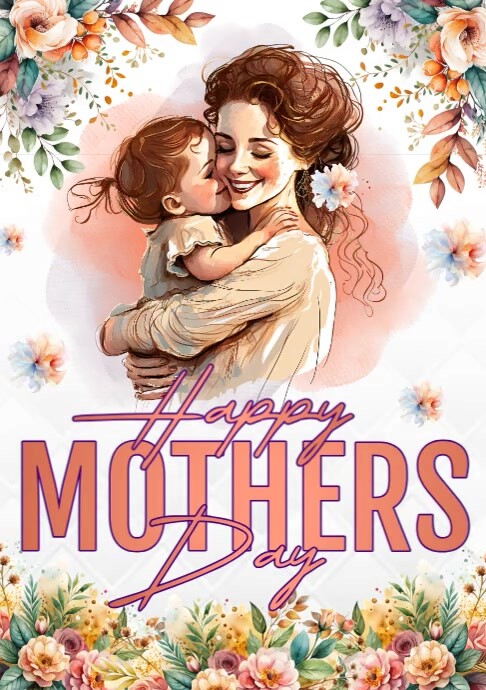 White Floral Happy Mother Day A3 template