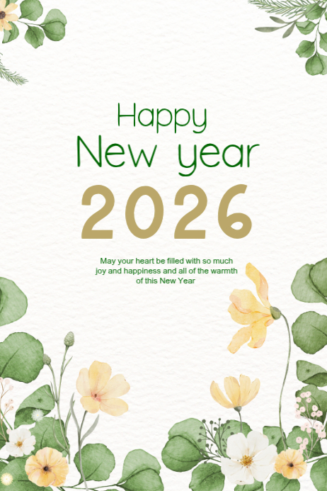 White Floral Happy New Year 2026 Posters Poster Template | PosterMyWall