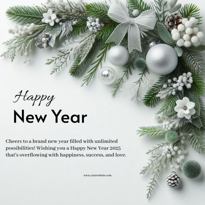 White Floral Happy New Year Greeting Card Instagram Post Template ...