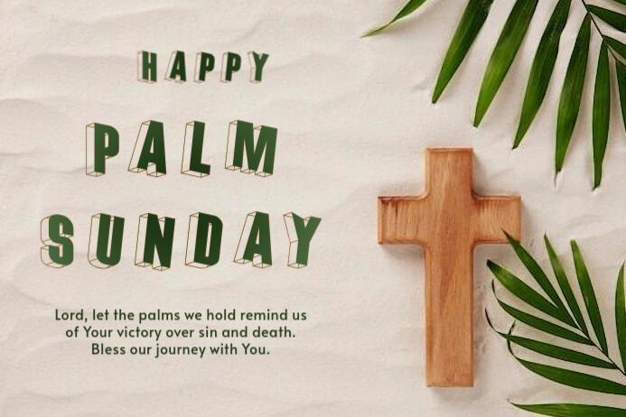 White Floral Happy Palm Sunday Poster Cartaz template