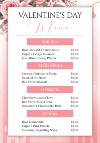 White Floral Happy Valentine's Day Menu A5 template