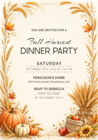 White Harvest Dinner Party A5 Template