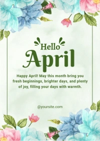 White Floral Hello April A4 template